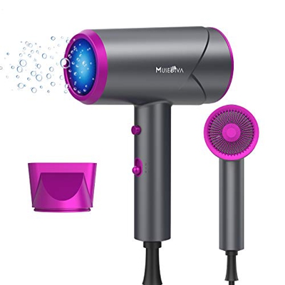 Secador de pelo, MuseDiva secador de pelo iónico profesional de 1800 W para secado rápido, secador de pelo ligero de iones negativos con botón de calo