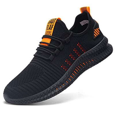 Kefuwu Zapatos de Running para Hombre Transpirables Aire Libre y Deportes Correr Asfalto Casual para Deportivas de Malla（Negro Naranja 41）