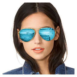 SODQW Gafas de Sol Polarizadas Mujer Espejo Marca Clásico Metal Marco 100% UVA/UVB Protección (Marco Dorado/Lente azul) características