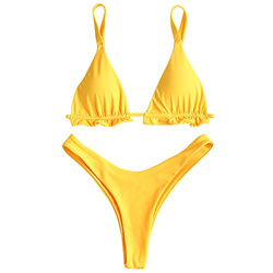 ZAFUL Mujer Sexy Volantes Bikini High Cut Tanga Traje de baño de dos piezas amarillo M precio