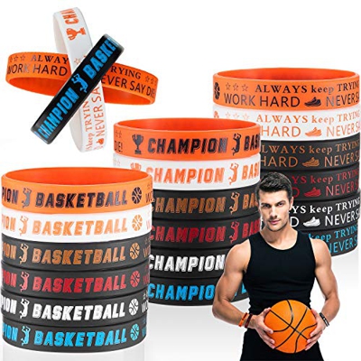 BBTO 36 Pulseras de Silicona Motivacionales de Baloncesto Brazalete Pulsera Elástica Deportivas para Suministros de Fiesta de Tema de Deporte Regalo d