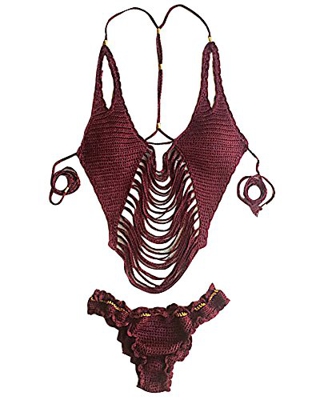 Mujer Ropa De Baño Push Up Ganchillo Conjuntos Bañadores Bikinis En La Playa Beachwear Rojo Talla única