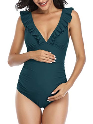 Mujer Trajes de baño Una Pieza para premamá Ropa de baño Impresión de Rayas Volante Fruncido Ropa de Playa Embarazada