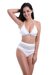 SDINAZ Mujer Bikinis Conjuntos Cintura Alta Tops de Bikini Halter Push Up Sexy Dos Pieza de Baño Beachwear precio