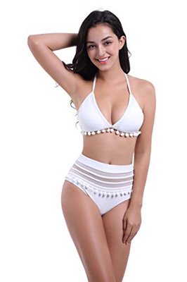 SDINAZ Mujer Bikinis Conjuntos Cintura Alta Tops de Bikini Halter Push Up Sexy Dos Pieza de Baño Beachwear