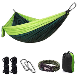 Hamacas de paracaídas de nailon portátil doble y individual con correas para árboles, mosquetones para mochileros en interiores al aire libre, viajes, características