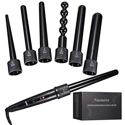 Rizador de Pelo Profesional, Plancha Rizadora, Pantalla LCD Tenacillas Pelo Ceramica Muitifunción 6 en 1 con Barriles Intercambiables 9mm-32mm, con Pe