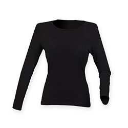 Skinni Fit - Camiseta de Manga Larga elástica Modelo Fell Good para Mujer (2XL) (Negro) en oferta