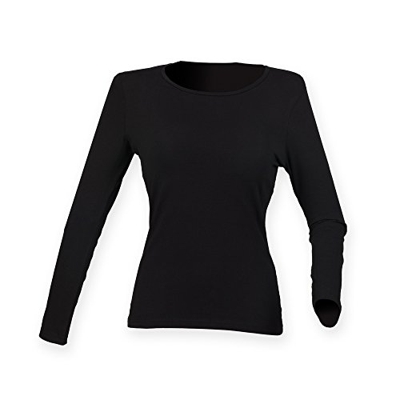 Skinni Fit - Camiseta de Manga Larga elástica Modelo Fell Good para Mujer (2XL) (Negro)