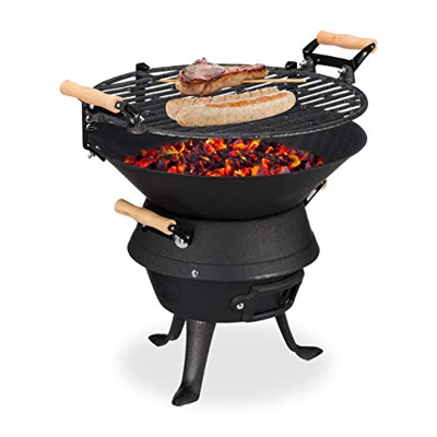Relaxdays, Negro Barbacoa, Parrilla de Altura Ajustable, Ventilación, Bandeja para carbón Vegetal, 40x45x36 cm