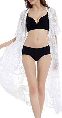 Arshvyl Blanco Con Cuello En V-Moda Para Mujer Túnica De Encaje Traje De Baño De Playa Bikini Floral Vestido De Rebeca