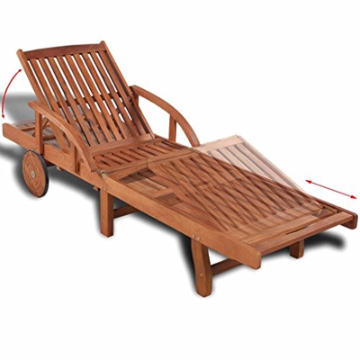 Benkeg Tumbona De Madera Maciza De Acacia 200 X 68 X 30-83 Cm con Ruedas, Clásica Tumbona Tumbona De Exterior Tumbona De Jardín para Jardín, Patio, Po