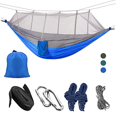 LATTCURE Hamaca Colgante Nylon 2 Personas con Correa y Mosquetón 275x140cm 300kg Capacidad de Carga Ultraligero Jardín Exterior Portátil Camping Sende