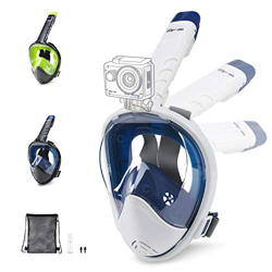 Glymnis Máscara de Buceo 180° Máscara Snorkel Anti-Fuga Gafas Cara Completa con Agente Antivaho Apoyo Camara Deportiva (Blanco y Azul, L/XL) precio