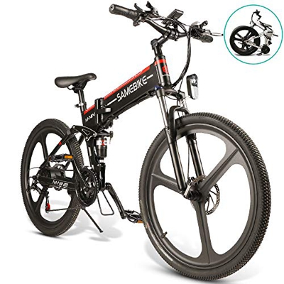 LO26 Bicicleta de montaña eléctrica, bicicleta eléctrica plegable para adultos 10.4Ah 350W con pantalla LED de 21 velocidades Shimano Neumático de 26 