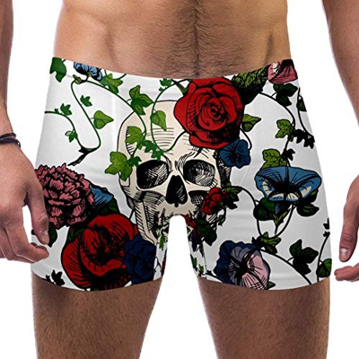 LORVIES - Bañador tipo bóxer para hombre, diseño de calavera y rosas multicolor L