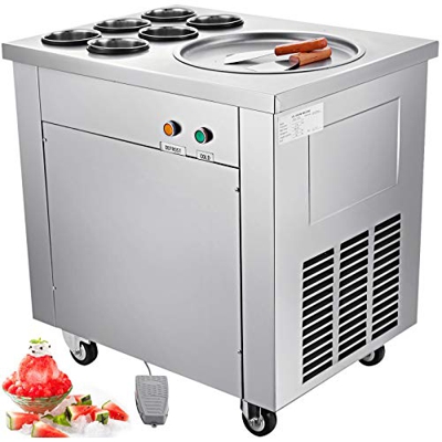 VEVOR Plancha para Hacer Helado Tailandés, con 1 Sartén y 6 Cilindros de Ingredientes, Maquina de Helado Frito, de Acero Inoxidable, Plato Frío de Hel