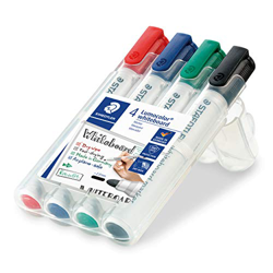 Staedtler 351 WP4 - Rotuladores para pizarra blanca Lumocolor, inodoro, secado rápido y recargable, paquete de 4 colores precio