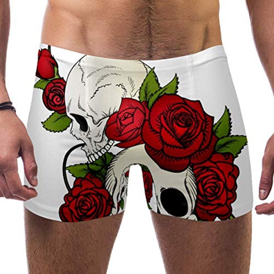 LORVIES - Bañador tipo bóxer con diseño de calavera y rosas para hombre, de secado rápido, talla S multicolor L