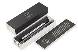 PARKER Vector pluma estilográfica, acero inoxidable con adorno cromado, plumín mediano y tinta azul, en estuche de regalo precio