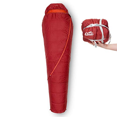 Qeedo Hitazo Saco de Dormir, Saco de Dormir Momia, Ligero, Medida de empaque Reducida, 225x80 cm (LxAn) – Rojo