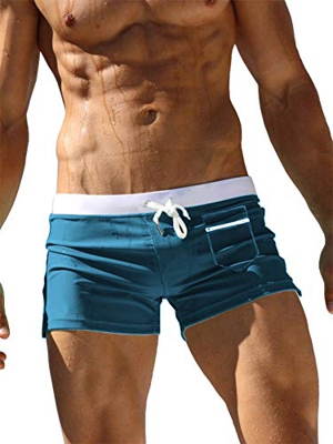 TACVASEN Pantalones Cortos Hombre Swim Boxer Trunks Mens Swimming Brief Summer Beach Boxer Brief Surf Shorts with Zip Pocket Blue