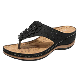YWLINK Sandalias De CuñA para Mujer Ahuecar Flores Chanclas De Playa Bohemia Verano Sandalias Planas De Gran TamañO Zapatillas Antideslizantes(Negro,4 precio