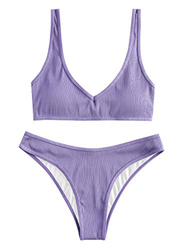 ZAFUL - Bikini Acolchado para Mujer, con Cuello en V Texturizado, Bikini de Corte Alto en oferta