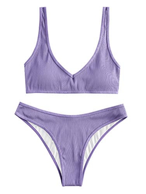 ZAFUL - Bikini Acolchado para Mujer, con Cuello en V Texturizado, Bikini de Corte Alto