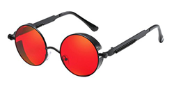 BOZEVON Punk Gafas de sol Redondas - Gafas de sol Retro Clásicas de Ciclismo de Metal Para Mujeres y Hombres Negro-Rojo en oferta