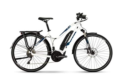 Haibike Sduro Trekking 4.0 - Bicicleta eléctrica para mujer, color blanco/azul, talla L