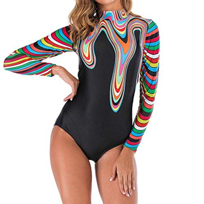 RISTHY Mujeres Traje de Manga Larga Rashguard UV Protección Estampado Camiseta Bañador Deportivo para Buceo Natación Surf 1 Pieza Conjuntos Trajes de 