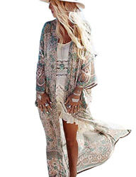 Túnica larga para mujer, de gasa, tipo kimono, cárdigan, vestido, con estampado floral, para llevar con bikini, ideal para verano Estilo 8. Talla únic en oferta