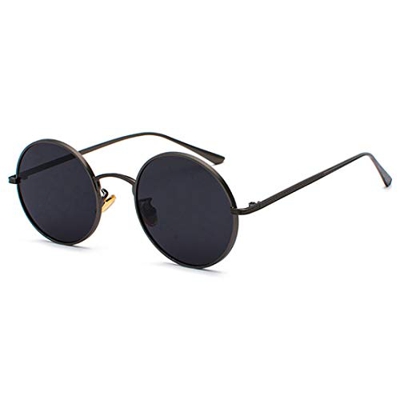 Inlefen Gafas de sol Hombres Mujeres Redondo Vintage Círculo estilo Gafas de sol Gafas de marco de metal de color Gafas gris negro