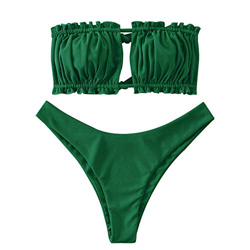 ZAFUL Mujer Bandeau Tie Cutout Bikini Set Beachwear verde L características
