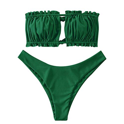 ZAFUL Mujer Bandeau Tie Cutout Bikini Set Beachwear verde L
