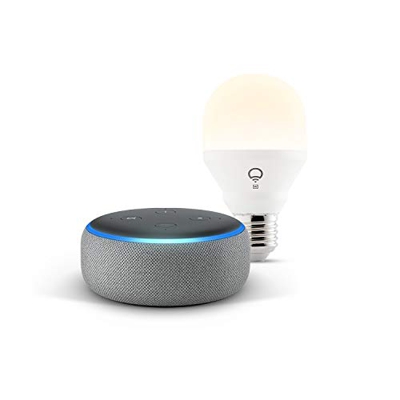 Echo Dot (3.ª generación), Tela de color gris oscuro + bombilla inteligente LIFX Blanco