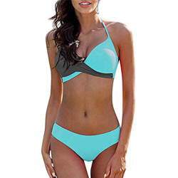 Yutdeng 2020 Mujer Traje de Baño Conjunto Sexy Push Up con Relleno Halter Bikini Bañador Elegante Cross Bicolor Brasileños Tanga Ropa de Playa en oferta