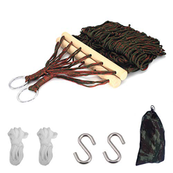 Feelava Hamaca de cuerda de algodón, hamaca de red para deportes al aire libre, hamaca colgante con palo de madera, 2 ganchos en S + 2 cuerdas + 1 bol en oferta