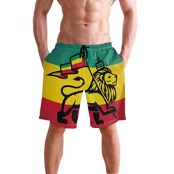 AMONKA Judah Lion con la bandera de Rastafari Rey Jungle Reggae Tema Art Print Hombres Swim Trunks Quick Dry Beach Board Short Casual Polyester Shorts en oferta