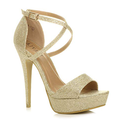 Mujeres tacón Alto Plataforma Fiesta Noche Boda Zapatos de Punta Abierta Sandalias de Tiras Cruzado número 3 36 precio