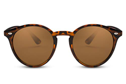 Cheapass Gafas de Sol Redondas Marrones Negro Leo-Print UV-400 Retro Womens Mens en oferta