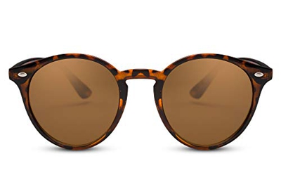 Cheapass Gafas de Sol Redondas Marrones Negro Leo-Print UV-400 Retro Womens Mens