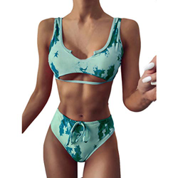Conjuntos de Bikinis para Mujer Moda Sexy Push Up Bikini Traje de baño Tanga Beachwear Original Tie-Dye Impresión Bañador Tankinis Ropa de Viajes Play precio
