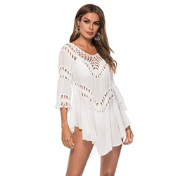 Traje de baño de Mujer Falda de Playa de Ganchillo Top Poncho de Punto Bikini Bikini de Camuflaje de Verano(white-118A) precio