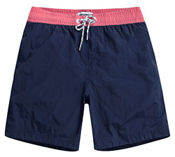 MaaMgic Shorts de Baño para Hombre Shorts de Playa Traje de Bañode Secado Rápido para Vacaciones Diseño a Rayas, Cinturón Rosa Azul Marino L características