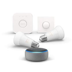 Echo Dot (3.ª generación), tela de color gris oscuro + Philips Hue White and Color Starter Kit con 2 bombillas, Bluetooth y Telecomando Hue Smart Butt precio