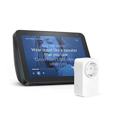 Echo Show 8, Tela de color antracita + Amazon Smart Plug (enchufe inteligente wifi), compatible con Alexa