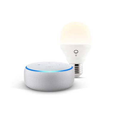 Echo Dot (3.ª generación), Tela de color gris claro + bombilla inteligente LIFX Blanco