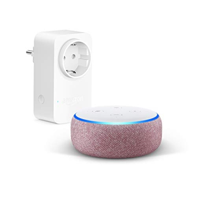 Echo Dot (3.ª generación), Tela de color malva + Amazon Smart Plug (enchufe inteligente wifi), compatible con Alexa
